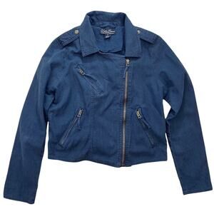 Lucky Brand linen utility jacket, women's blue size medium, zip front